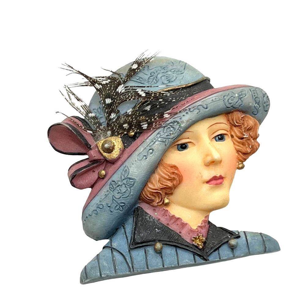 Victorian Lady Head Brooch 80s Retro Style Plastic Novelty Pretty Woman Face Pin